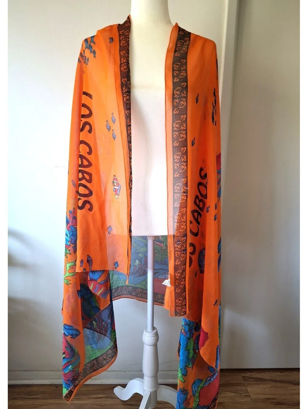 Rimа  Los Cabos Mexico Terivoile Beach Sarong Wrap Scarf Orange Fish  Tropical